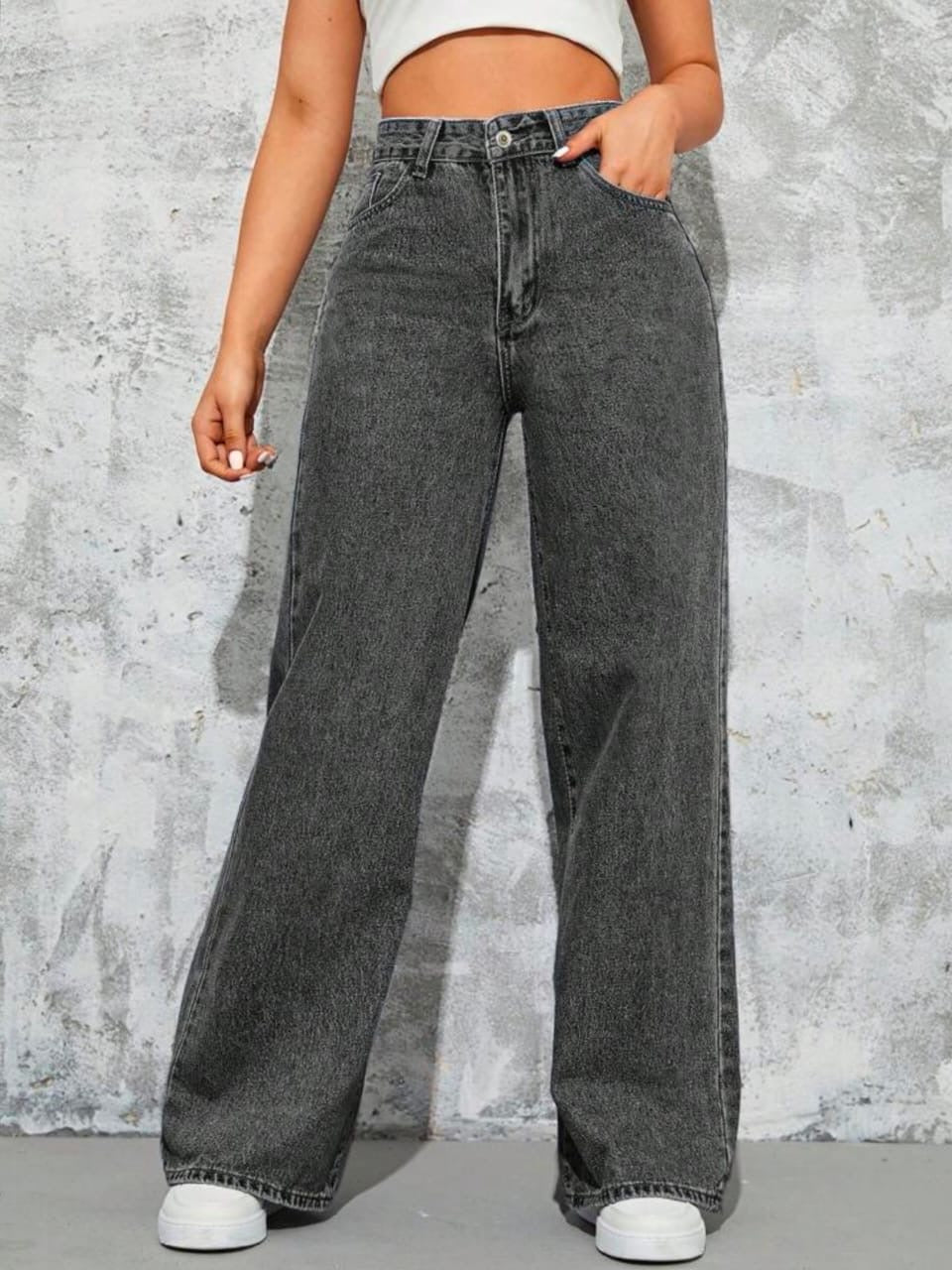 High Waist Charcoal wide leg Denim