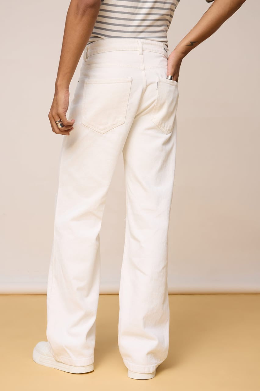 High Waist Double Torn wide leg Denim