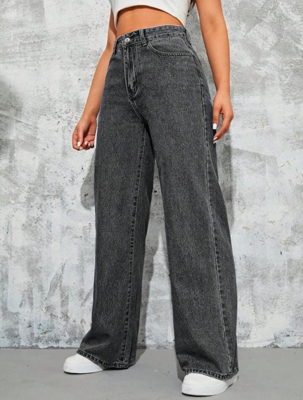 High Waist Charcoal wide leg Denim