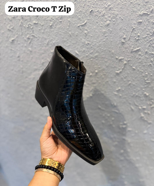 ZARA CROCO T ZIP BOOTS