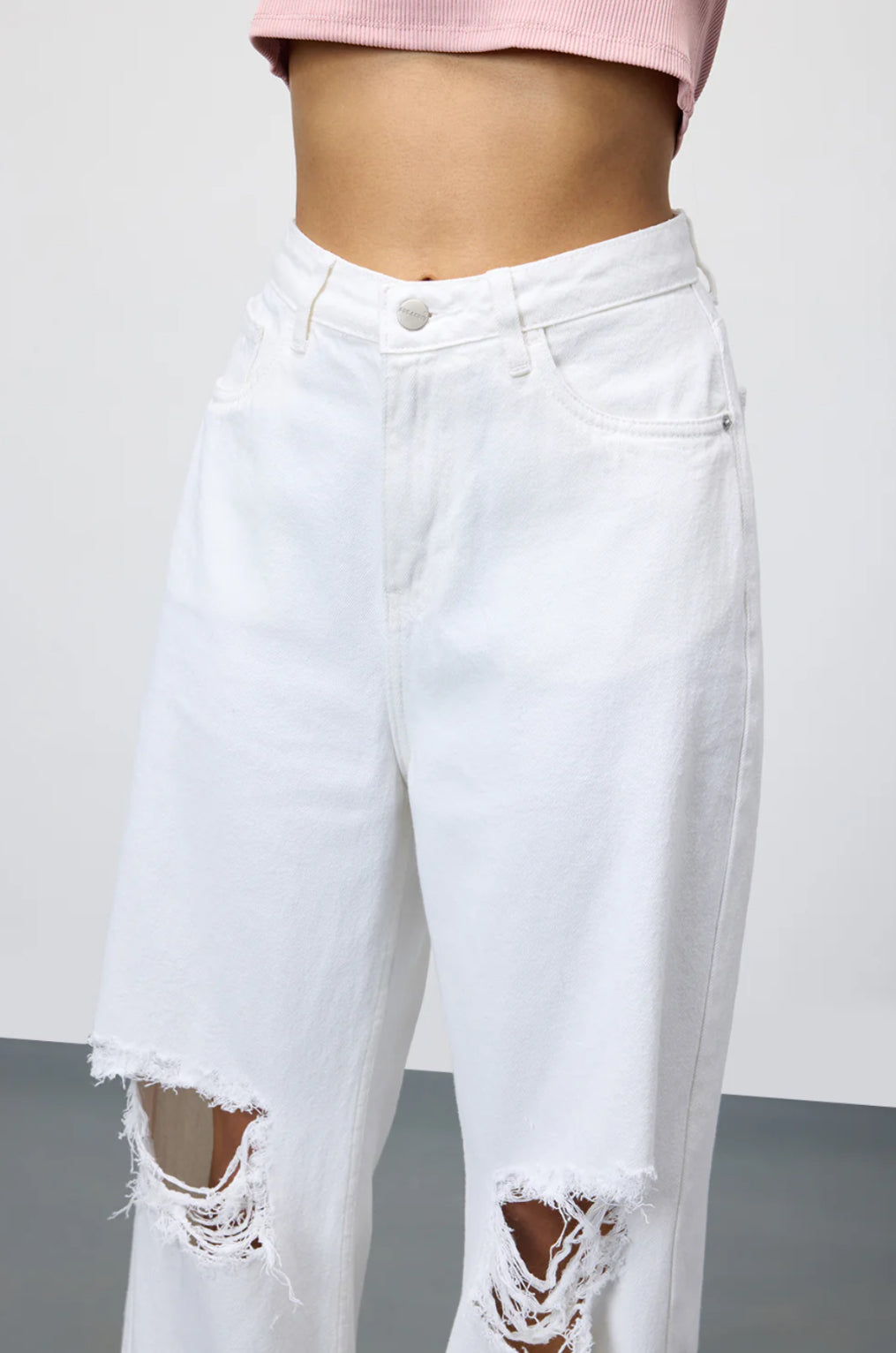 High Waist Double Torn Wide leg Denim