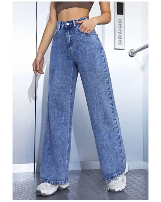 High Waist Boll Wash Wide leg Denims