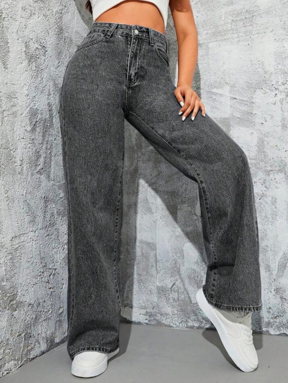 High Waist Charcoal wide leg Denim