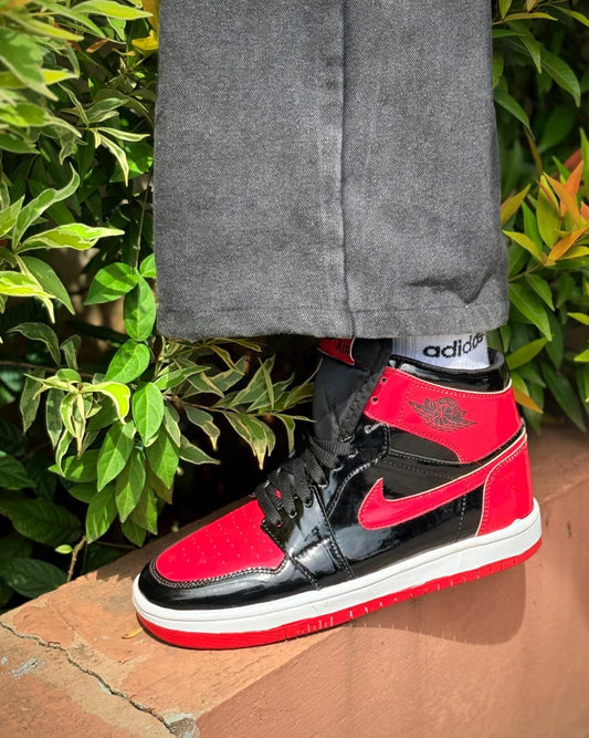 Nike air jordan one red glossy high angle