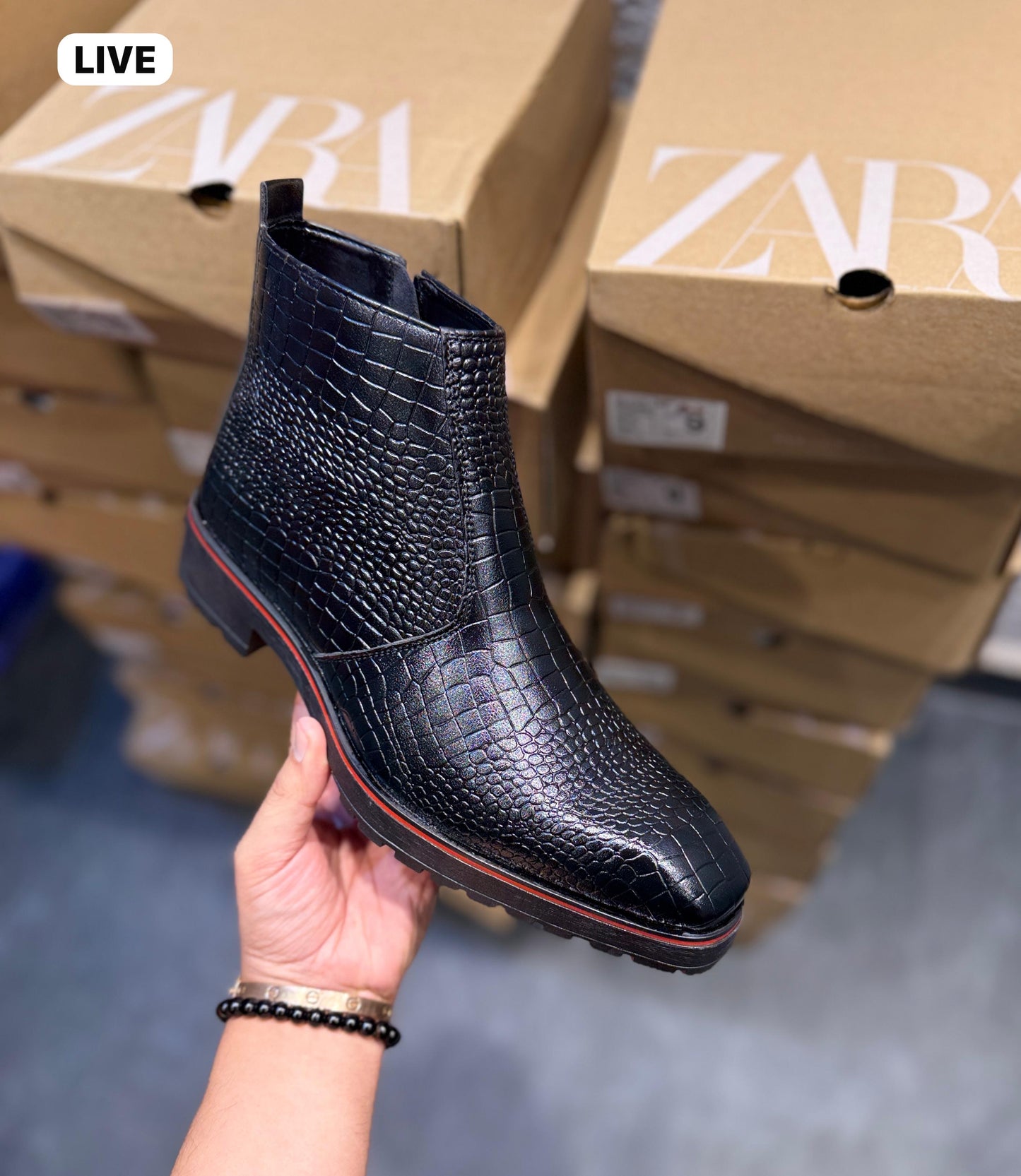 ZARA BLACK RED T SHAPED CROCO CHELSEA FOR MEN