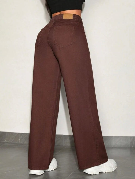 High Waist Brown wide leg Denim