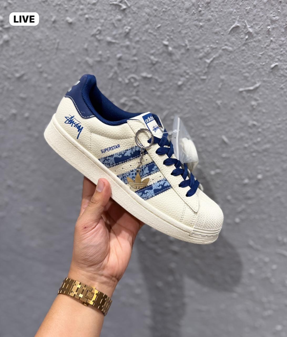ADIDAS ORIGINAL SUPERSTAR WHITE BLUE STUSSY