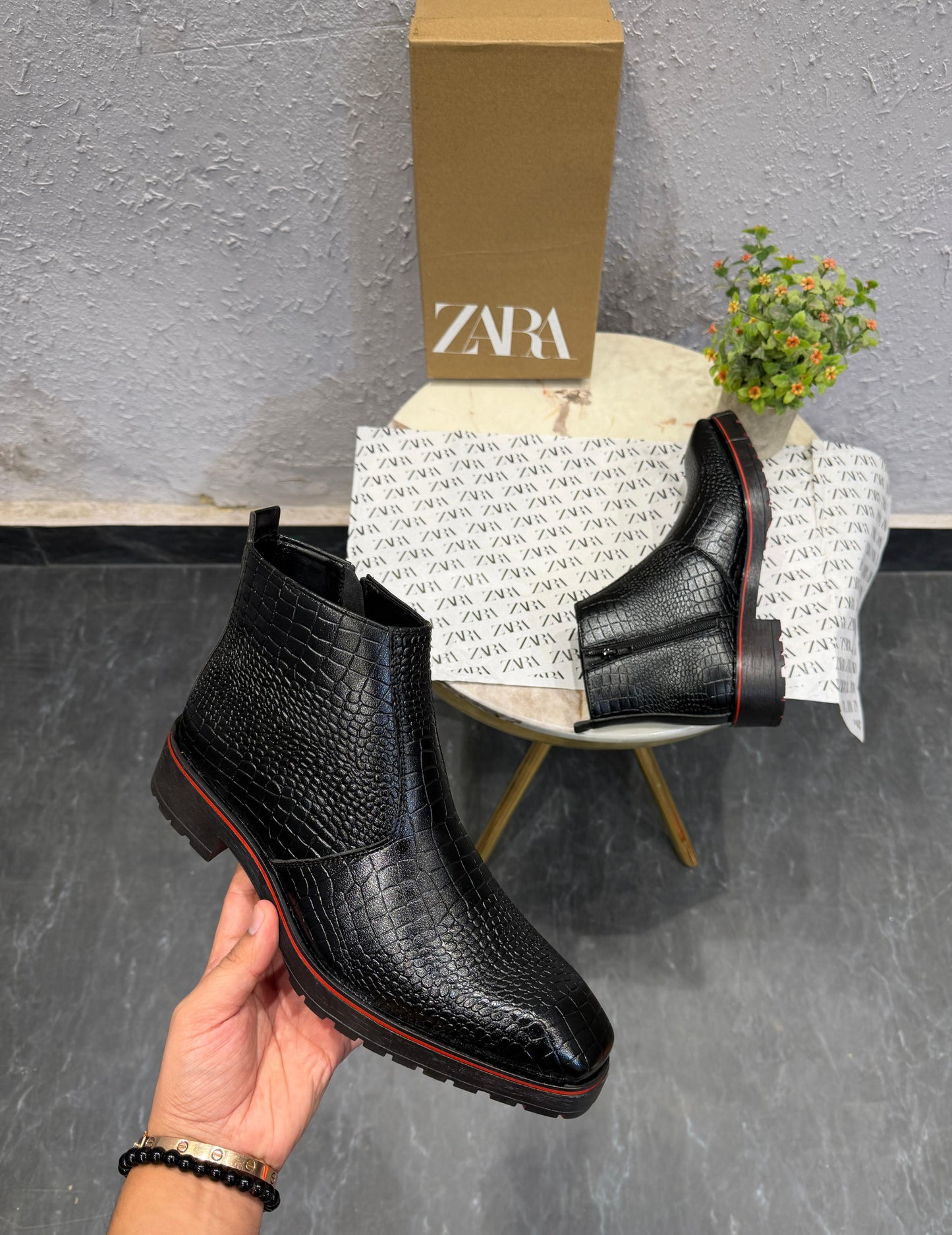 ZARA BLACK RED T SHAPED CROCO CHELSEA FOR MEN