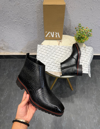 ZARA BLACK RED T SHAPED CROCO CHELSEA FOR MEN