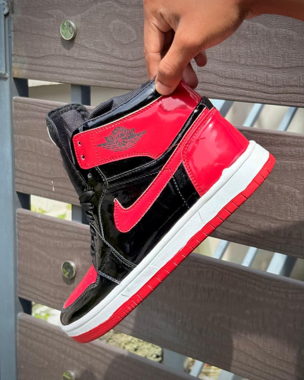 Nike air jordan one red glossy high angle