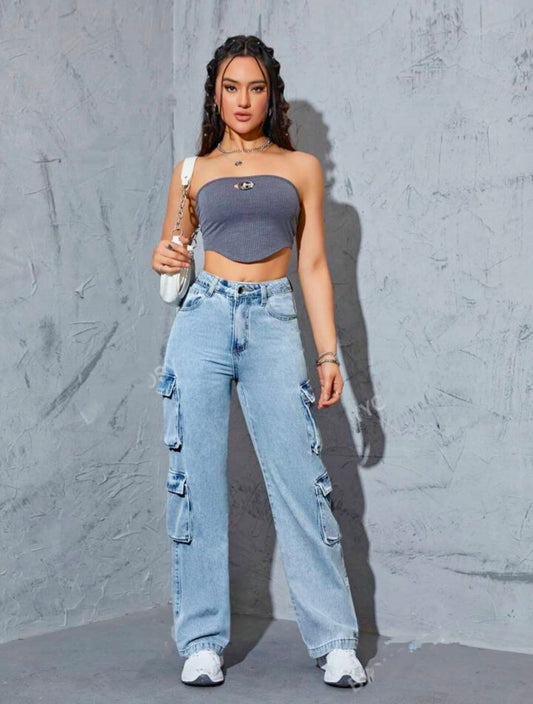 Now in Box pocket Denim Cargo
High Waist 8 Pocket Cargo Denim