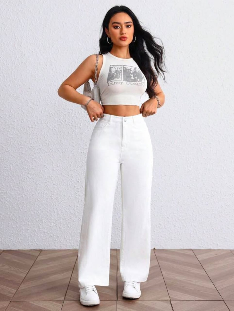High Waist White wide leg Denim