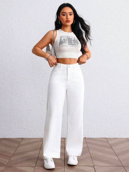 High Waist White wide leg Denim