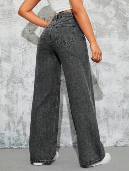 High Waist Charcoal wide leg Denim