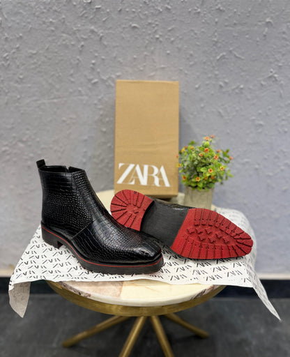 ZARA BLACK RED T SHAPED CROCO CHELSEA FOR MEN