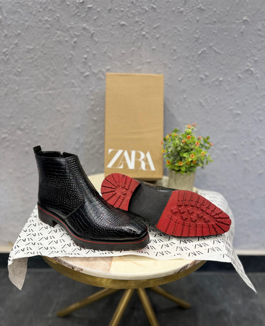 ZARA BLACK RED T SHAPED CROCO CHELSEA FOR MEN
