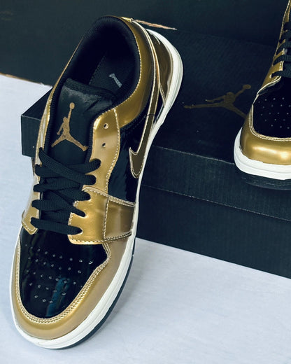 NIKE AIR JORDAN ONE LOW GOLD BLACK GLOSSY