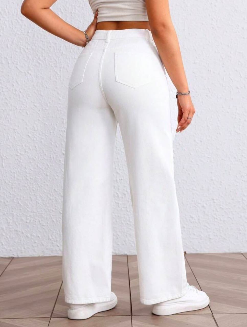 High Waist White wide leg Denim