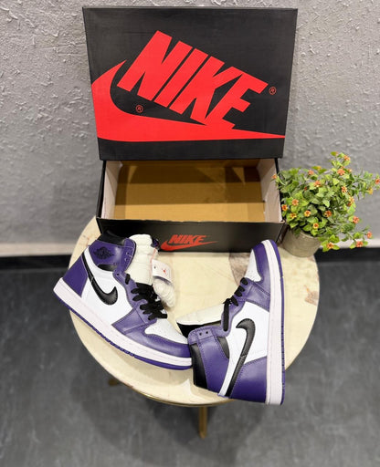 AIR JORDANS RETRO 1 MID PURPLE COURT WHITE