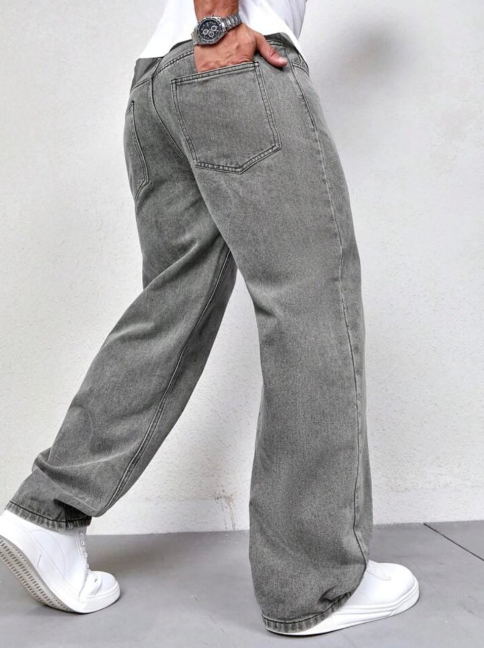 High Waist Light Gray Baggy Jeans