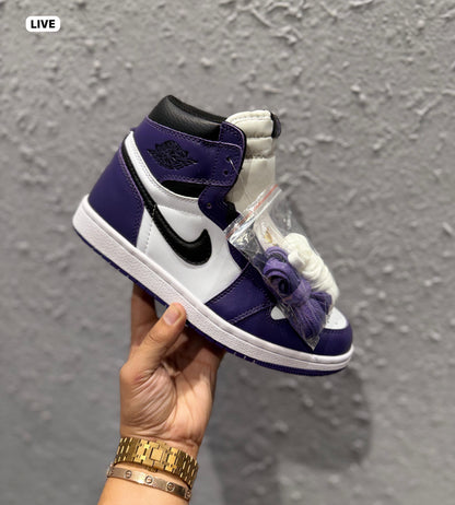 AIR JORDANS RETRO 1 MID PURPLE COURT WHITE