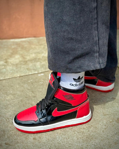 Nike air jordan one red glossy high angle