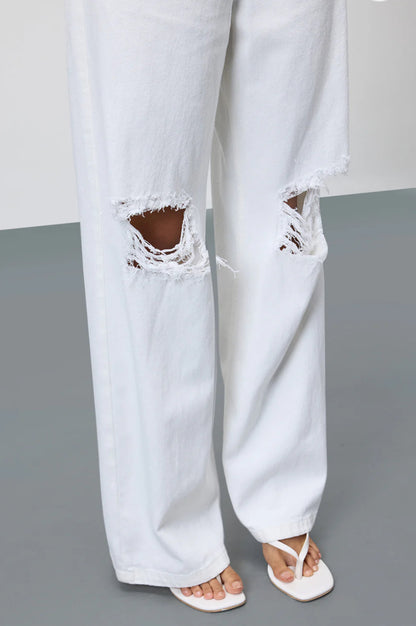 High Waist Double Torn Wide leg Denim