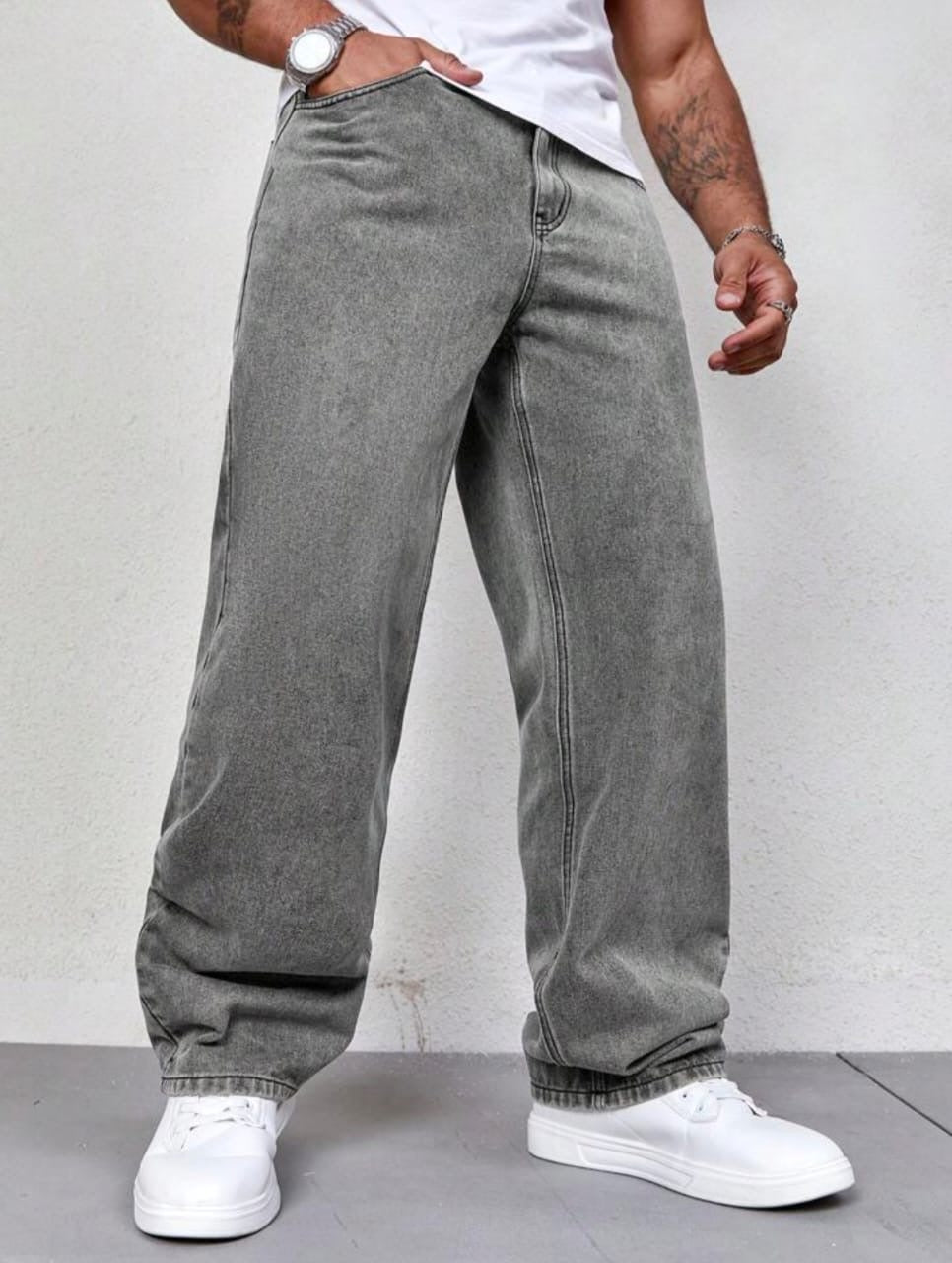 High Waist Light Gray Baggy Jeans