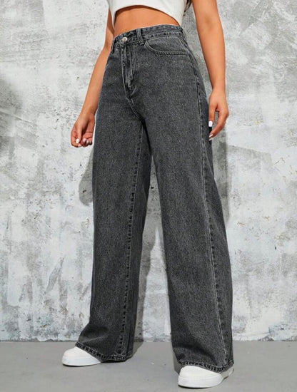High Waist Charcoal wide leg Denim
