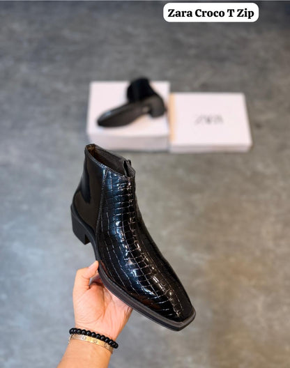 ZARA CROCO T ZIP BOOTS