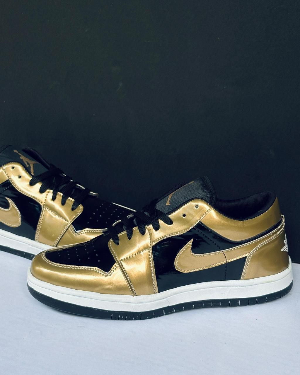 NIKE AIR JORDAN ONE LOW GOLD BLACK GLOSSY