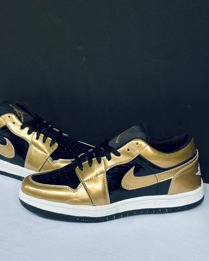 NIKE AIR JORDAN ONE LOW GOLD BLACK GLOSSY