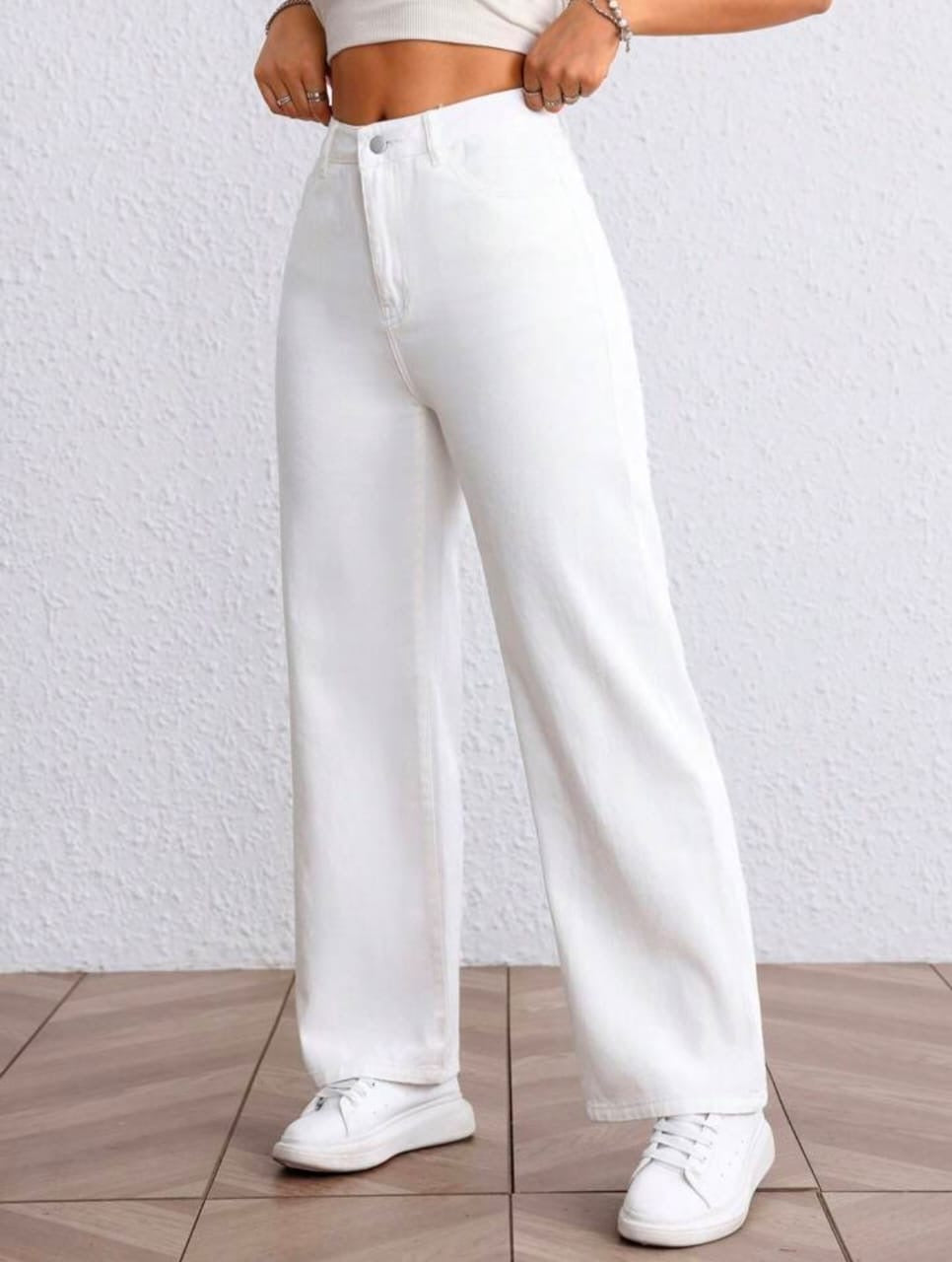 High Waist White wide leg Denim
