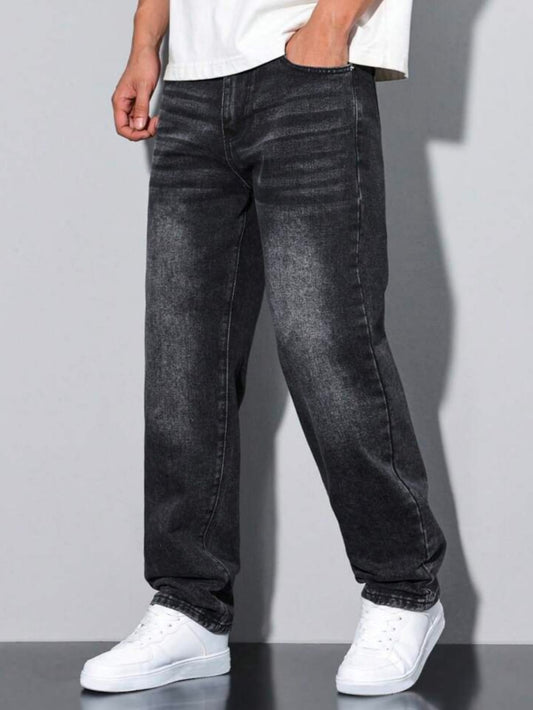 High Waist Wishker Wash Baggy Jeans