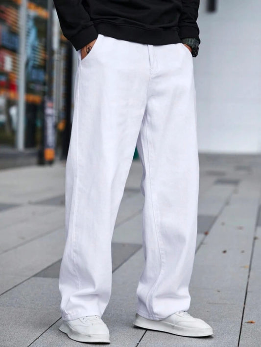 High Waist White Baggy Jeans