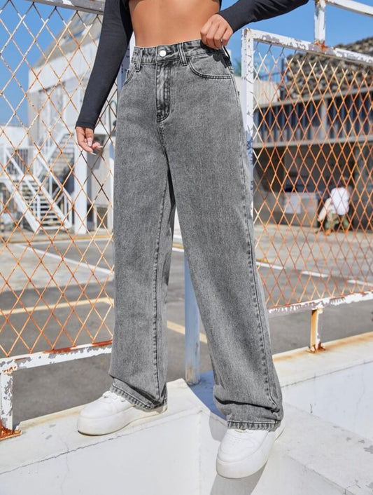 Boll wash High Waist wide leg Denim