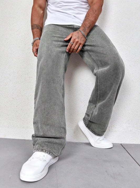 High Waist Light Gray Baggy Jeans
