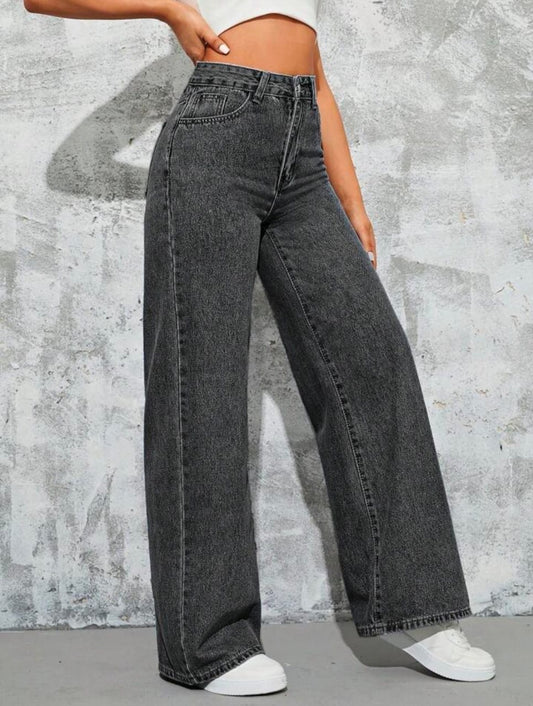 High Waist Charcoal wide leg Denim