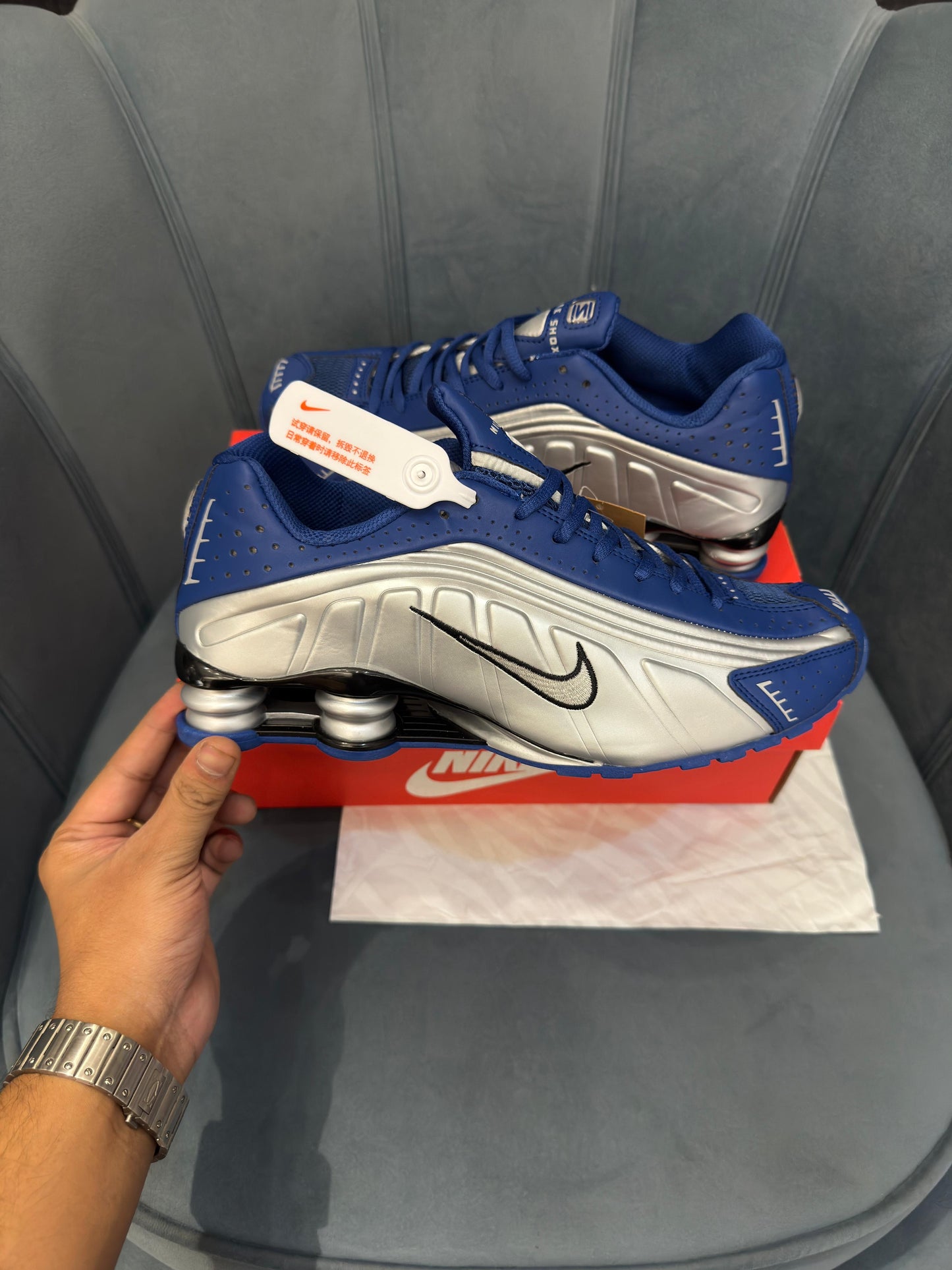 NIKE SHOX SILVER BLUE SILVER