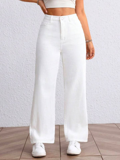 High Waist White wide leg Denim