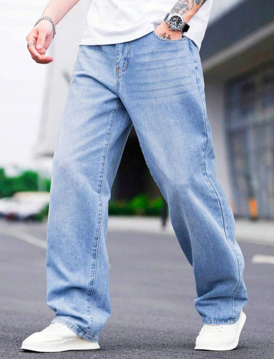 High Waist Wishker Wash Baggy Denim