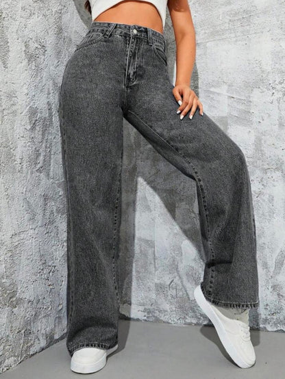 High Waist Charcoal wide leg Denim
