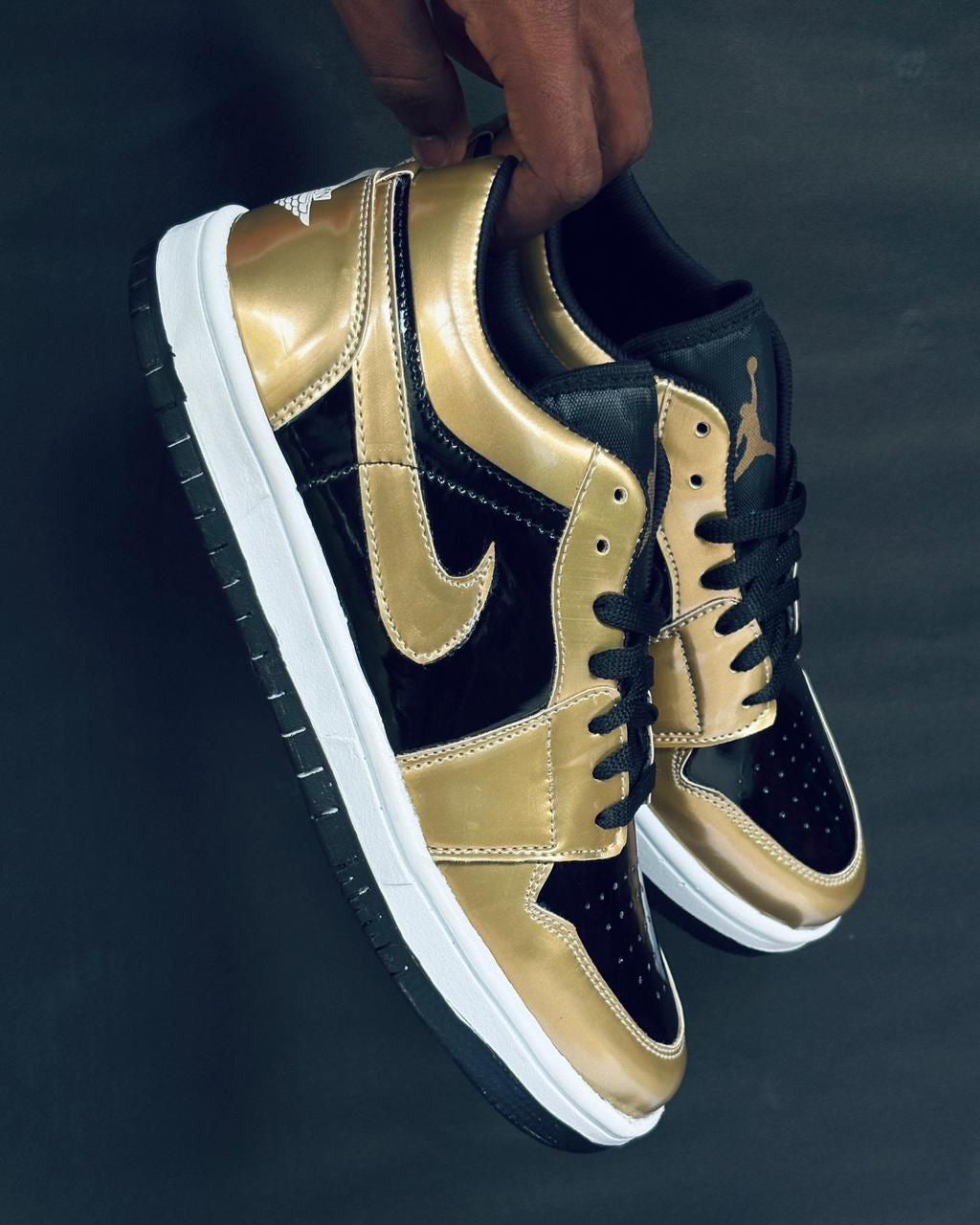 NIKE AIR JORDAN ONE LOW GOLD BLACK GLOSSY