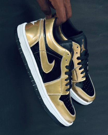 NIKE AIR JORDAN ONE LOW GOLD BLACK GLOSSY