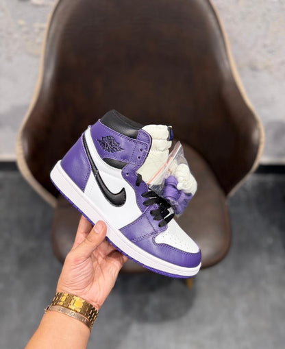AIR JORDANS RETRO 1 MID PURPLE COURT WHITE
