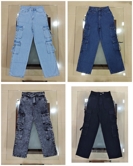 Unisex 8 Pocket Baggy Cargo Denim