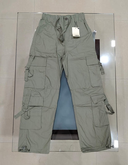 Multi Pockets Branded Parachute Baggy Pants