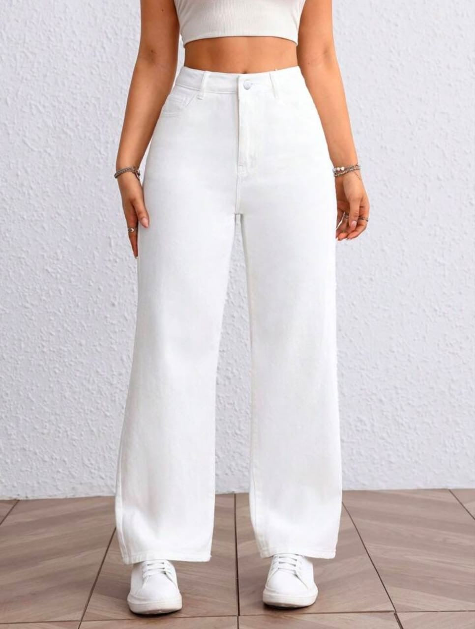 High Waist White wide leg Denim