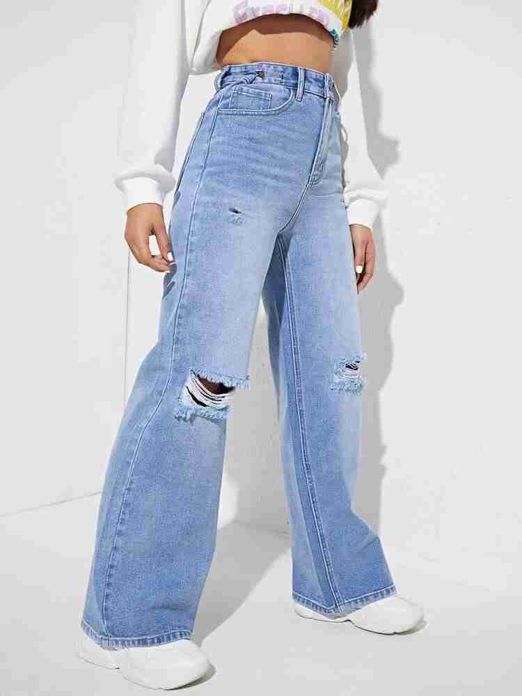 Now in Double Torn* 
High Waist wishker wash double torn Wide Leg Denim