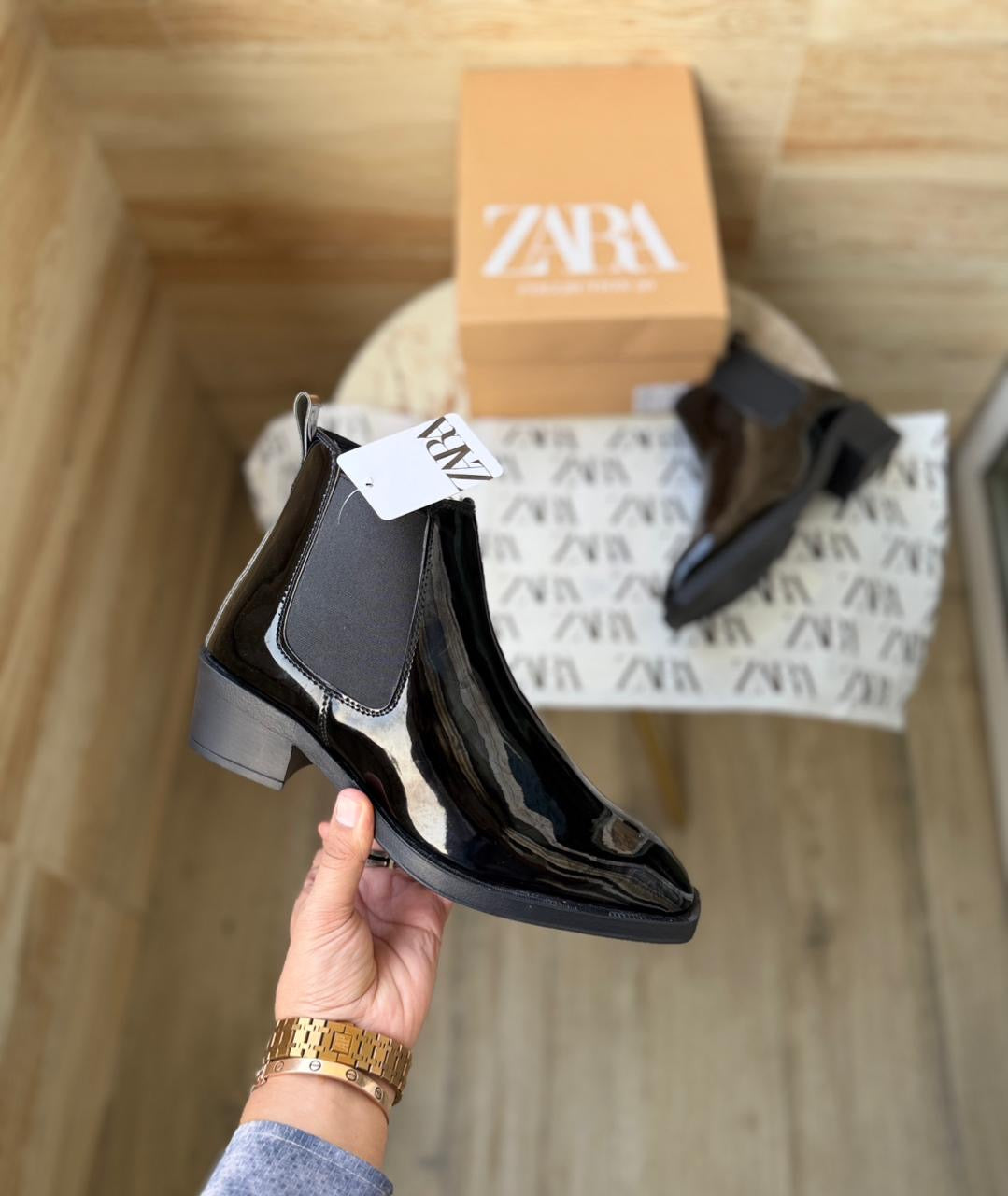 ZARA T PATENT CHELSEA BOOTS